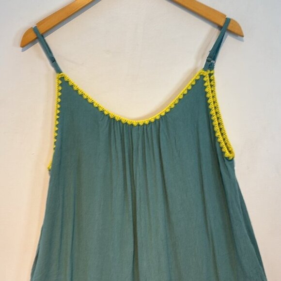 Hem & Thread wide leg pull on jumpsuit/rayon deep sage/yellow size medium - Picture 2 of 9